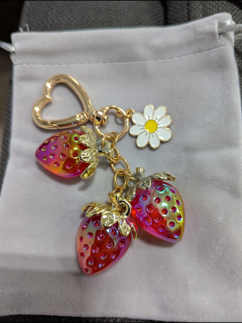 Iridescent Strawberry Bag Charm Keychain NWOT